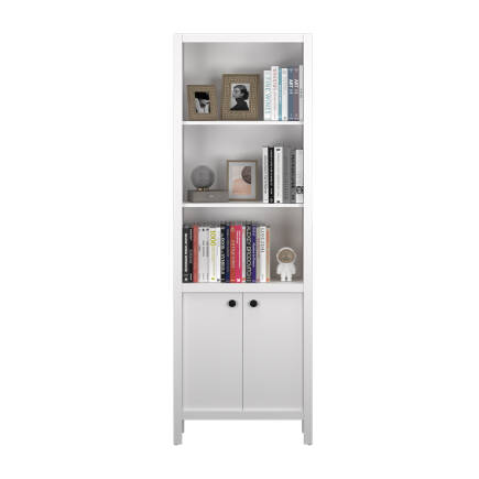 Rustik 5 Raflı Kapaklı Kitaplık-Mat Beyaz 66x196x32 cm (GxYxD) - 4