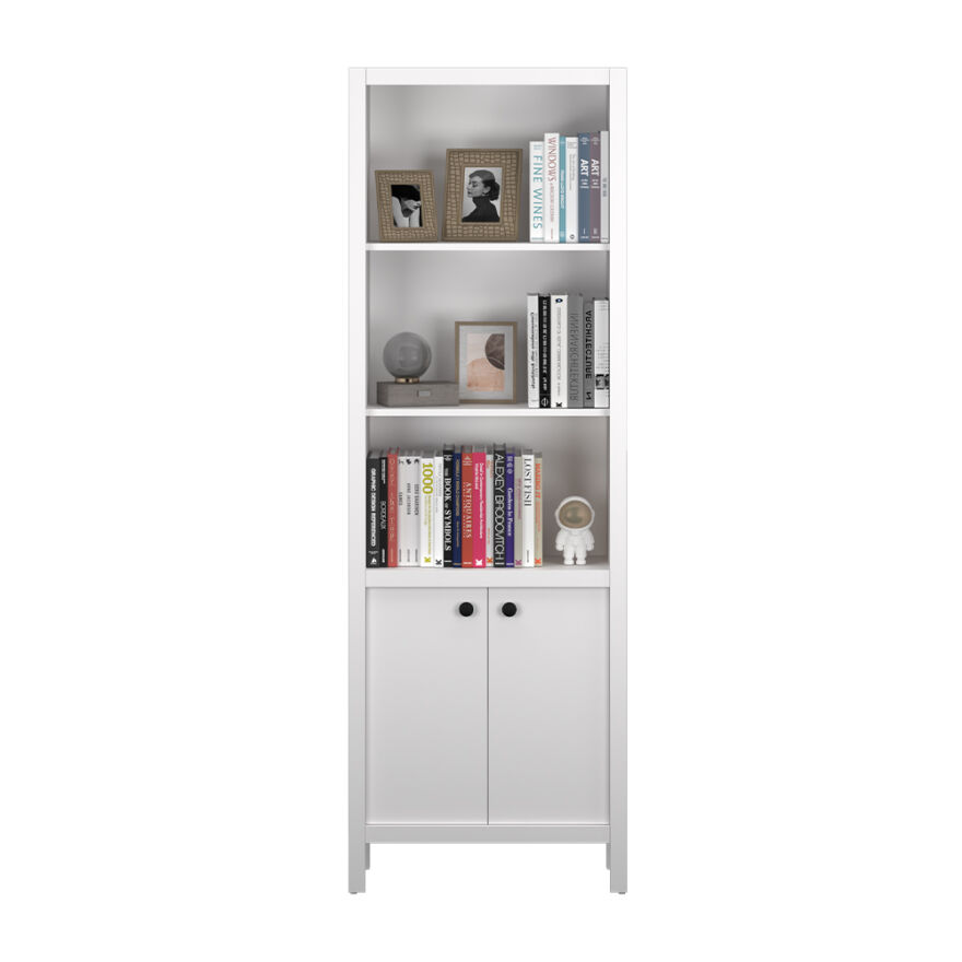 Rustik 5 Raflı Kapaklı Kitaplık-Mat Beyaz 66x196x32 cm (GxYxD) - 4