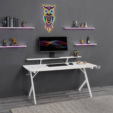 Ryze Castle Karbon Fiber RGB Oyuncu Masası - Beyaz 160x80x76 cm - 4