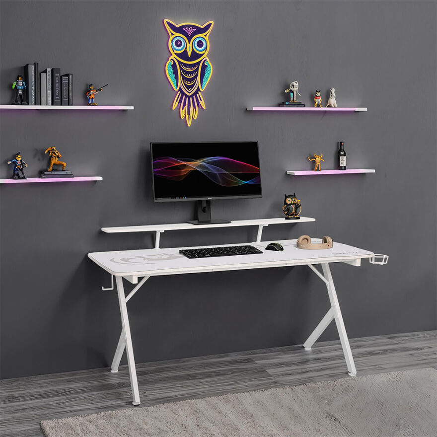 Ryze Castle Karbon Fiber RGB Oyuncu Masası - Beyaz 160x80x76 cm - 4