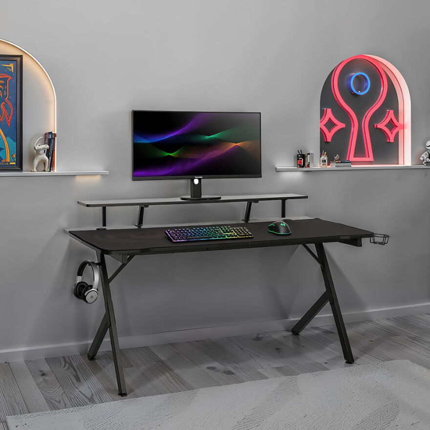 Ryze Castle Karbon Fiber RGB Oyuncu Masası - Siyah 160x80x76 cm - 4