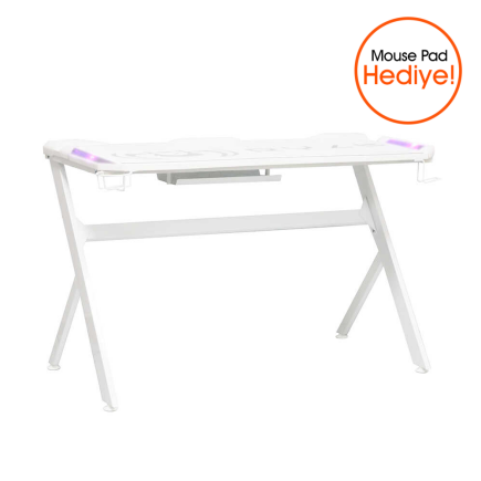 Ryze Extreme Karbon Fiber RGB Oyuncu Masası - Beyaz 120x60x76 cm - 1