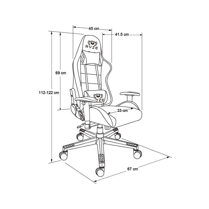 Ryze Kids Target Çalışma ve Oyuncu Koltuğu Siyah 68x110,5-120,5x70 cm - 14