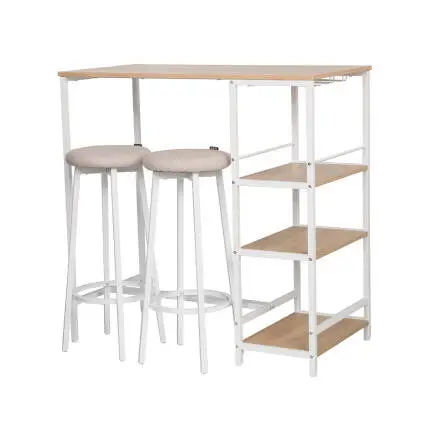 Step-Up 2 Tabureli Yüksek Ayaklı Raflı Mutfak Masa Takımı - Beyaz 100x50x100 - 3