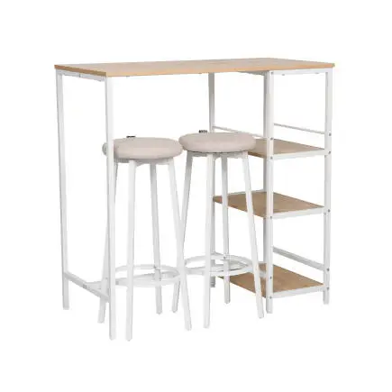 Step-Up 2 Tabureli Yüksek Ayaklı Raflı Mutfak Masa Takımı - Beyaz 100x50x100 - 4