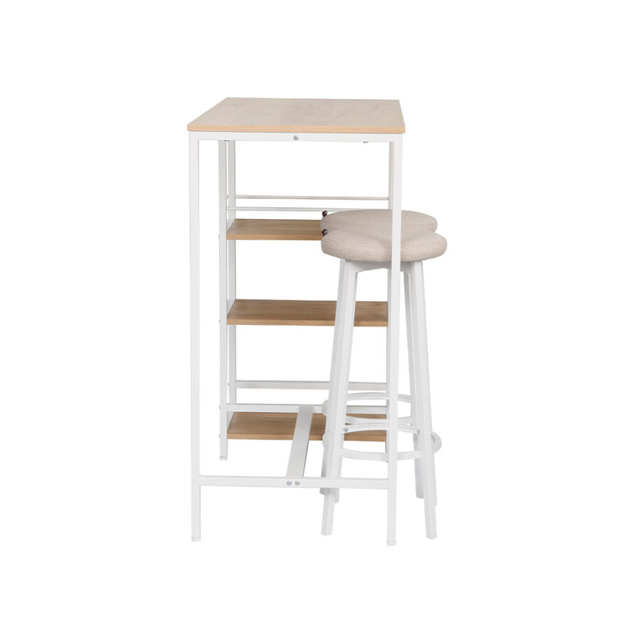 Step-Up 2 Tabureli Yüksek Ayaklı Raflı Mutfak Masa Takımı - Beyaz 100x50x100 - 5