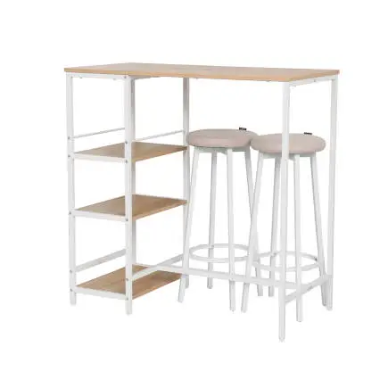 Step-Up 2 Tabureli Yüksek Ayaklı Raflı Mutfak Masa Takımı - Beyaz 100x50x100 - 2