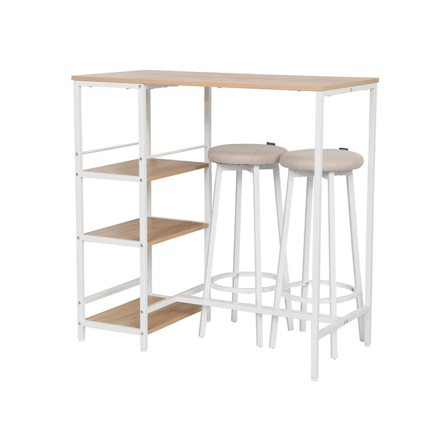 Step-Up 2 Tabureli Yüksek Ayaklı Raflı Mutfak Masa Takımı - Beyaz 100x50x100 - 2