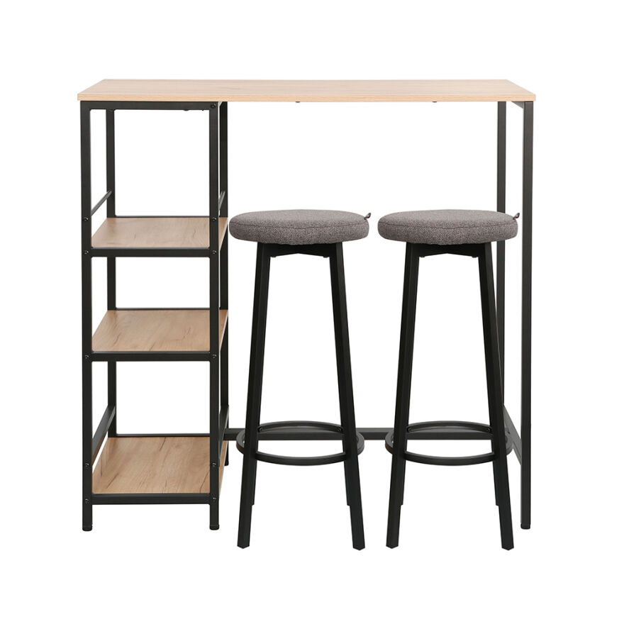 Step-Up 2 Tabureli Yüksek Ayaklı Raflı Yemek Masası Ceviz/Siyah 100x50x100 - 1