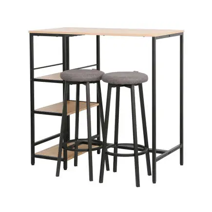 Step-Up 2 Tabureli Yüksek Ayaklı Raflı Yemek Masası Ceviz/Siyah 100x50x100 - 3