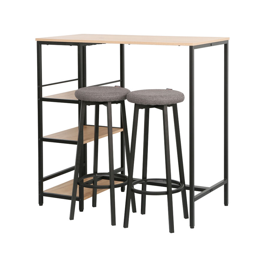 Step-Up 2 Tabureli Yüksek Ayaklı Raflı Yemek Masası Ceviz/Siyah 100x50x100 - 3