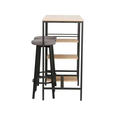 Step-Up 2 Tabureli Yüksek Ayaklı Raflı Yemek Masası Ceviz/Siyah 100x50x100 - 5