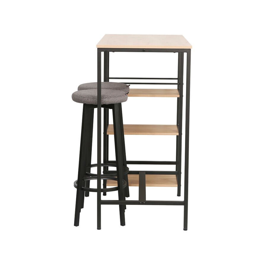 Step-Up 2 Tabureli Yüksek Ayaklı Raflı Yemek Masası Ceviz/Siyah 100x50x100 - 5