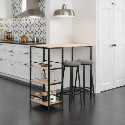 Step-Up 2 Tabureli Yüksek Ayaklı Raflı Yemek Masası Ceviz/Siyah 100x50x100 - 4