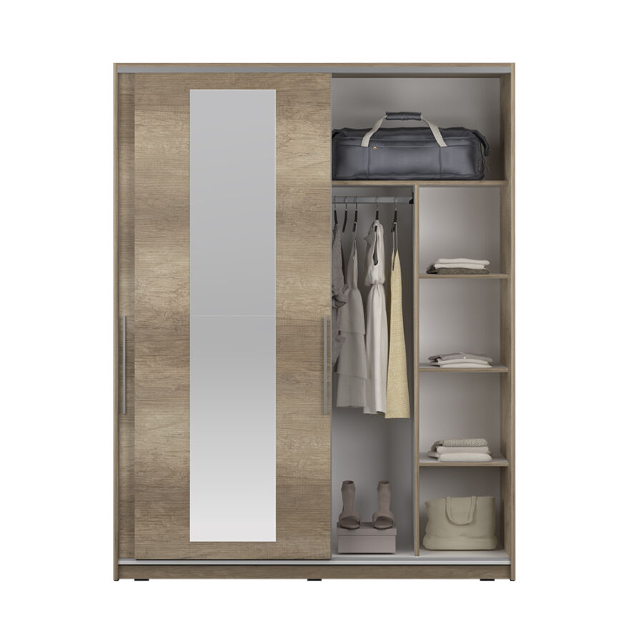 Sürgü Aynalı Gardırop-Açık Ceviz 160x207x60 cm (GxYxD) - 5