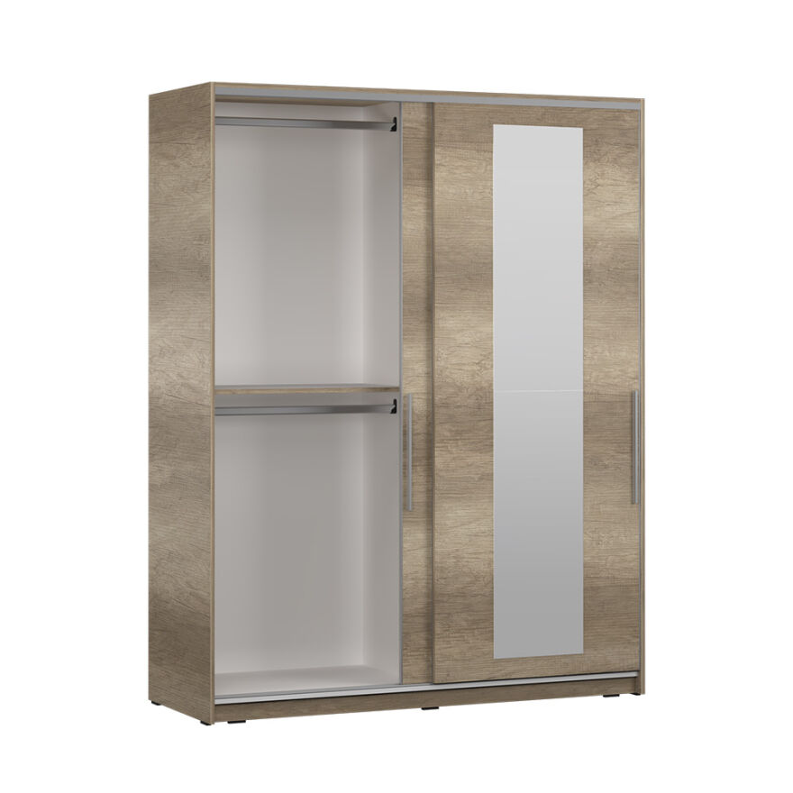 Sürgü Aynalı Gardırop-Açık Ceviz 160x207x60 cm (GxYxD) - 7