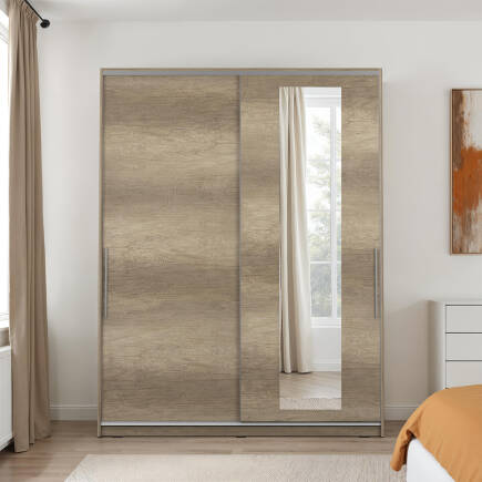 Sürgü Aynalı Gardırop-Açık Ceviz 160x207x60 cm (GxYxD) - 3
