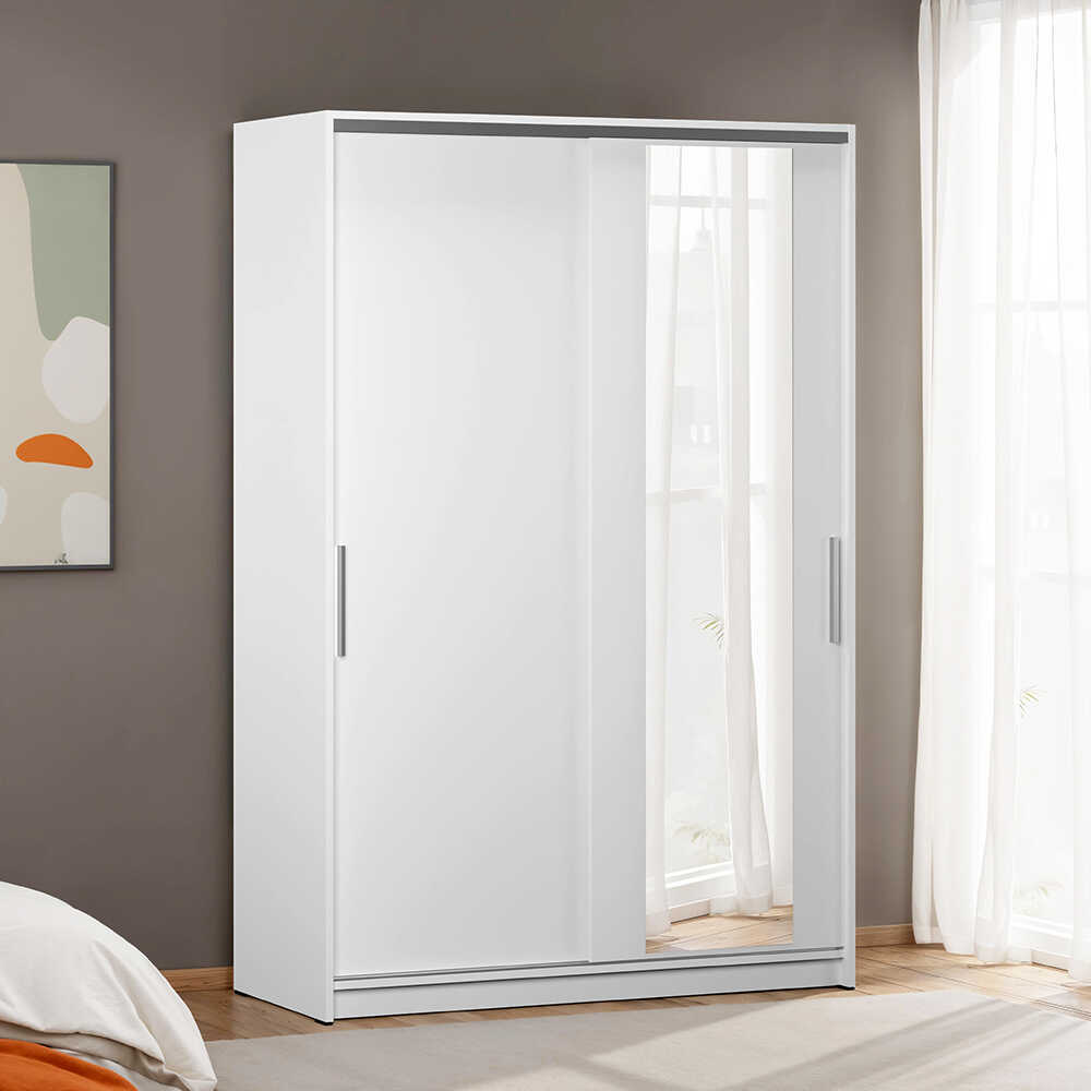 Sürgülü Aynalı Gardırop-Mat Beyaz 120x182x52 cm (GxYxD)