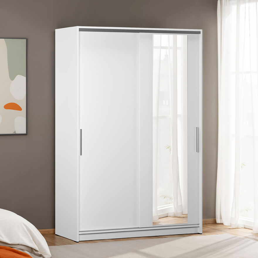 Sürgülü Aynalı Gardırop-Mat Beyaz 120x182x52 cm (GxYxD) - 1