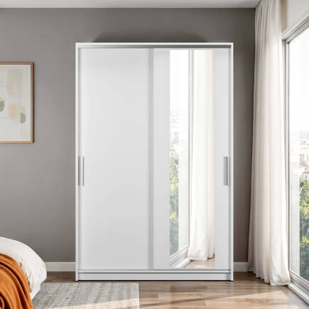 Sürgülü Aynalı Gardırop-Mat Beyaz 120x182x52 cm (GxYxD) - 3