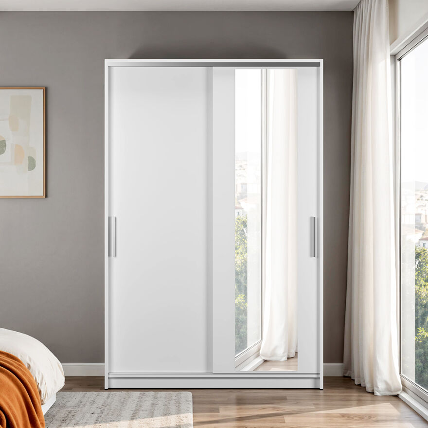 Sürgülü Aynalı Gardırop-Mat Beyaz 120x182x52 cm (GxYxD) - 3