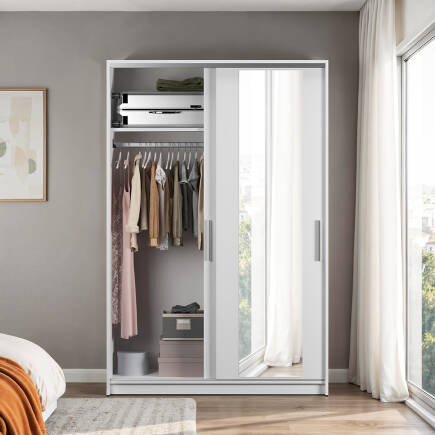 Sürgülü Aynalı Gardırop-Mat Beyaz 120x182x52 cm (GxYxD) - 4