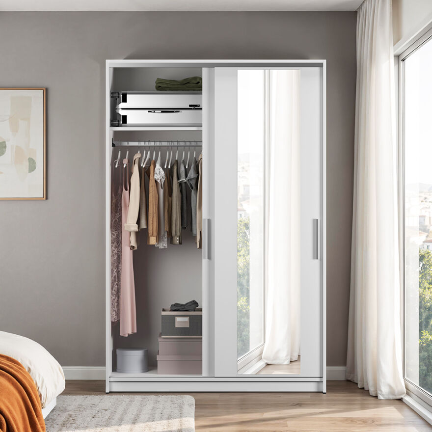 Sürgülü Aynalı Gardırop-Mat Beyaz 120x182x52 cm (GxYxD) - 4