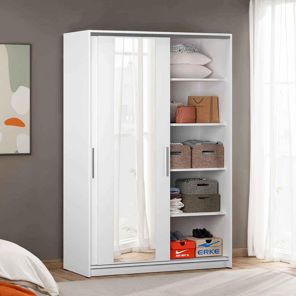 Sürgülü Aynalı Gardırop-Mat Beyaz 120x182x52 cm (GxYxD) - Adore Mobilya (1)