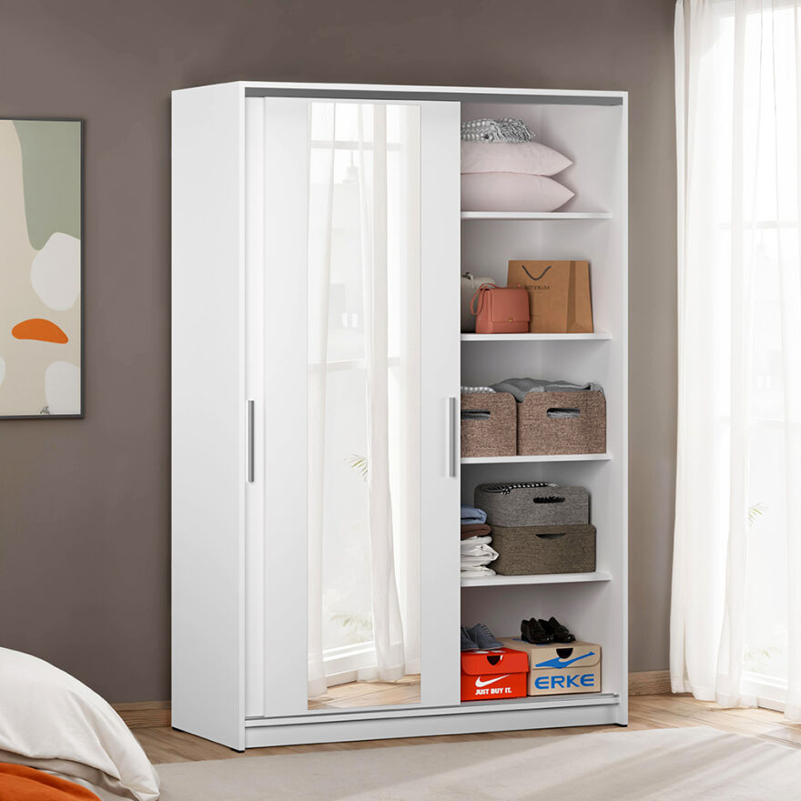 Sürgülü Aynalı Gardırop-Mat Beyaz 120x182x52 cm (GxYxD) - 2