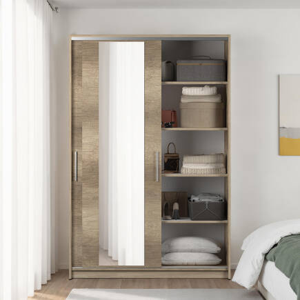 Sürgülü Aynalı Gardırop-Açık Ceviz (Tori) 120x182x52 cm (GxYxD) - 4