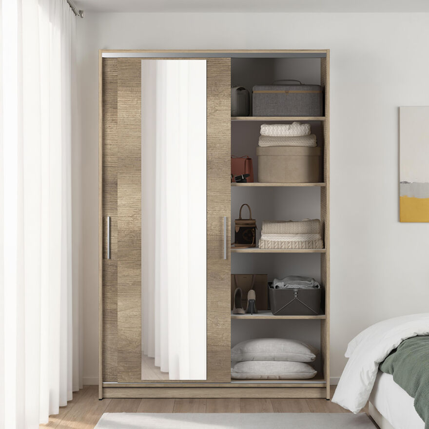 Sürgülü Aynalı Gardırop-Açık Ceviz (Tori) 120x182x52 cm (GxYxD) - 4