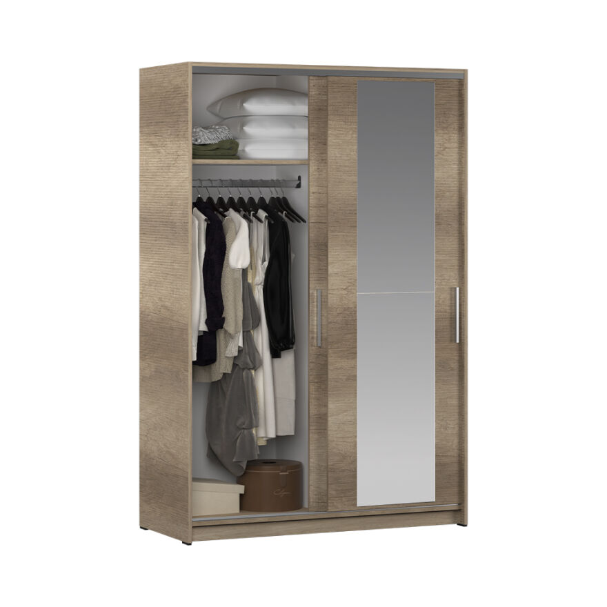 Sürgülü Aynalı Gardırop-Açık Ceviz (Tori) 120x182x52 cm (GxYxD) - 5