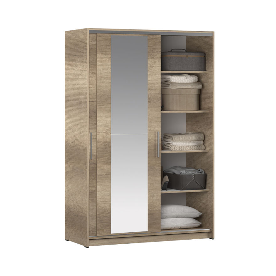 Sürgülü Aynalı Gardırop-Açık Ceviz (Tori) 120x182x52 cm (GxYxD) - 6