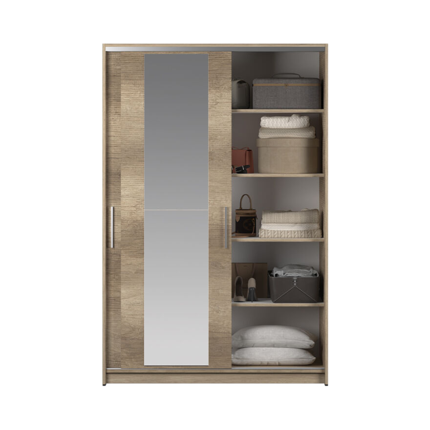 Sürgülü Aynalı Gardırop-Açık Ceviz (Tori) 120x182x52 cm (GxYxD) - 7