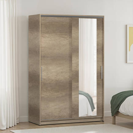 Sürgülü Aynalı Gardırop-Açık Ceviz (Tori) 120x182x52 cm (GxYxD) - Adore Mobilya