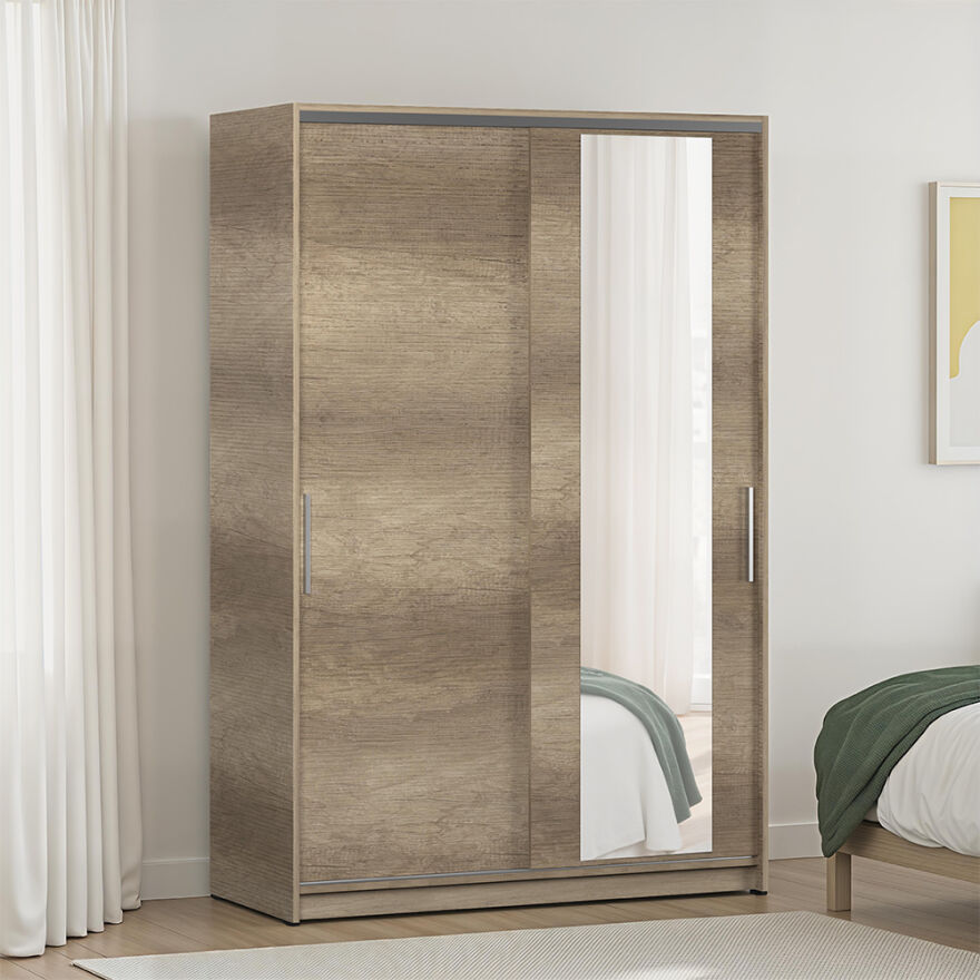 Sürgülü Aynalı Gardırop-Açık Ceviz (Tori) 120x182x52 cm (GxYxD) - 1