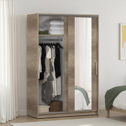 Sürgülü Aynalı Gardırop-Açık Ceviz (Tori) 120x182x52 cm (GxYxD) - Adore Mobilya (1)