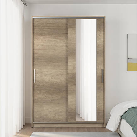 Sürgülü Aynalı Gardırop-Açık Ceviz (Tori) 120x182x52 cm (GxYxD) - 3