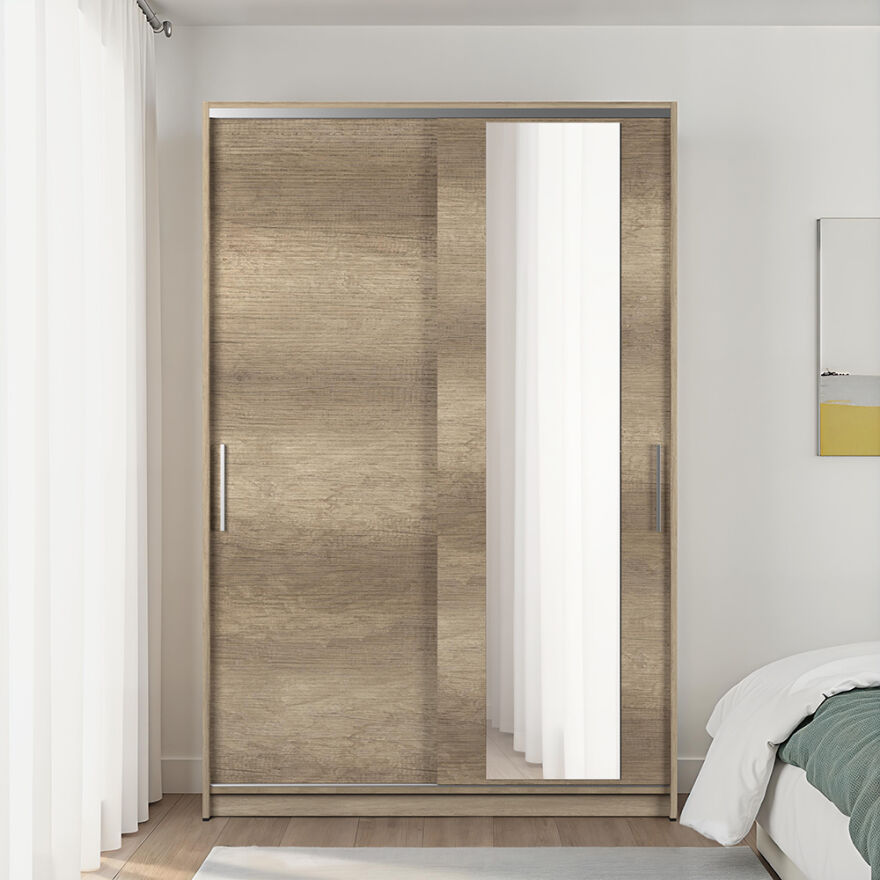 Sürgülü Aynalı Gardırop-Açık Ceviz (Tori) 120x182x52 cm (GxYxD) - 3