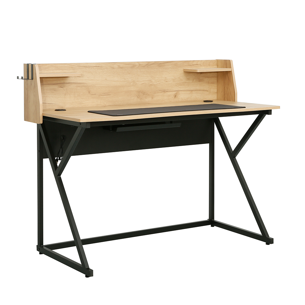 T-Cross Raflı Çalışma Masası - Ceviz/Siyah 115,5x106x55 cm - Adore Mobilya (1)