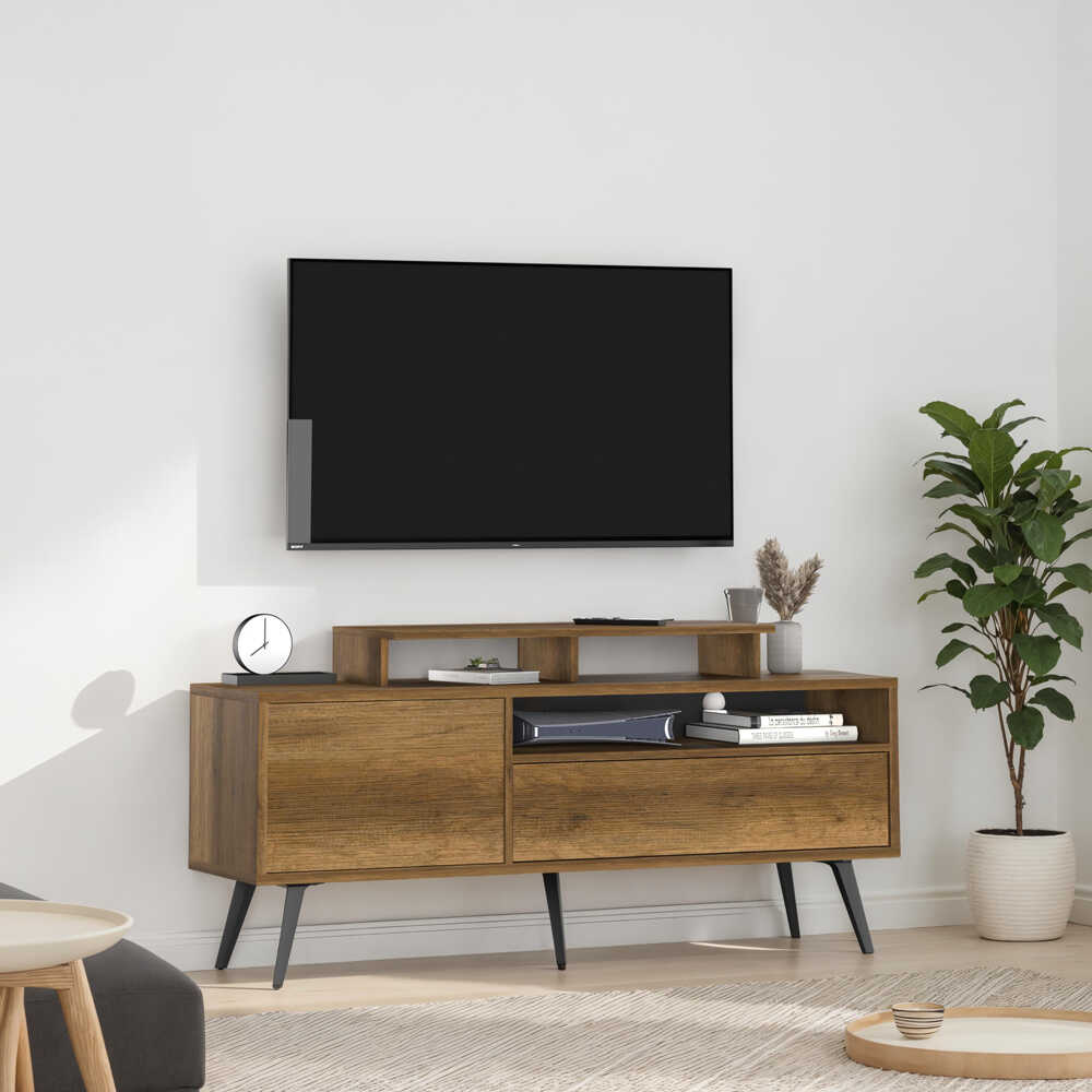 Tek Kapaklı Çekmeceli Tv Ünitesi - Oslo Ceviz 150x52x40 cm - Adore Mobilya