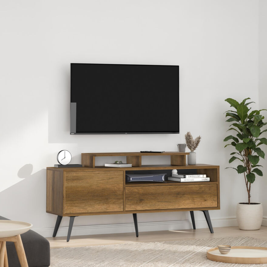 Tek Kapaklı Çekmeceli Tv Ünitesi - Oslo Ceviz 150x52x40 cm - 1