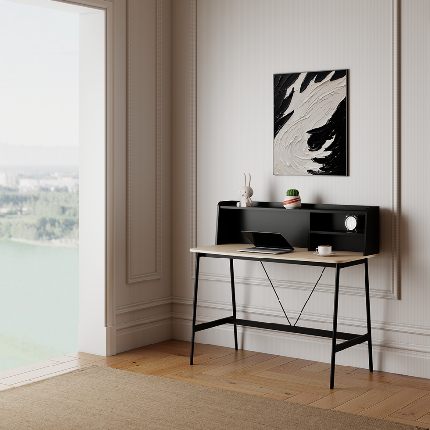 Tower Raflı Çalışma Masası - Ceviz / Siyah 115,5x106x55 cm - 1