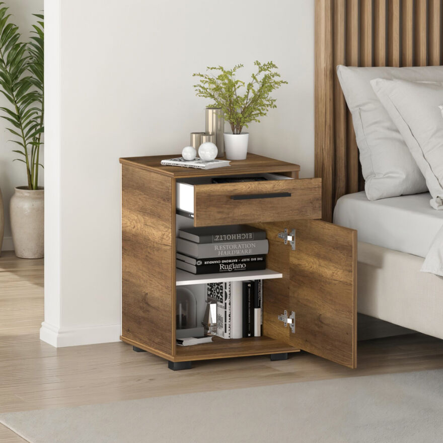 Trendline Çekmeceli Kapaklı Komodin-Koyu Ceviz(Oslo Ceviz) 40x57x39 cm (GxYxD) - 2
