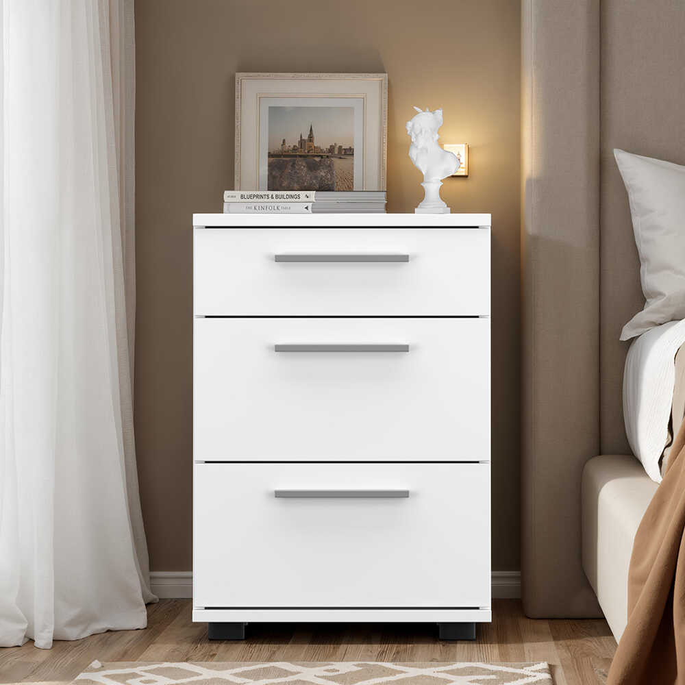 Trendline 3 Çekmeceli Komodin-Mat Beyaz 40x57x39 cm (GxYxD) - Adore Mobilya (1)