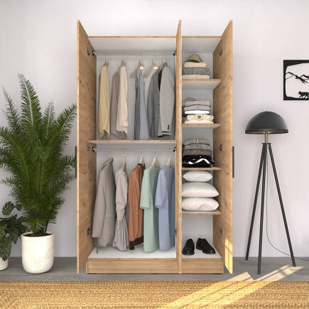 Trendline 3 Kapaklı Aynalı Gardırop - Florida Meşe 120x207x53 cm - 3