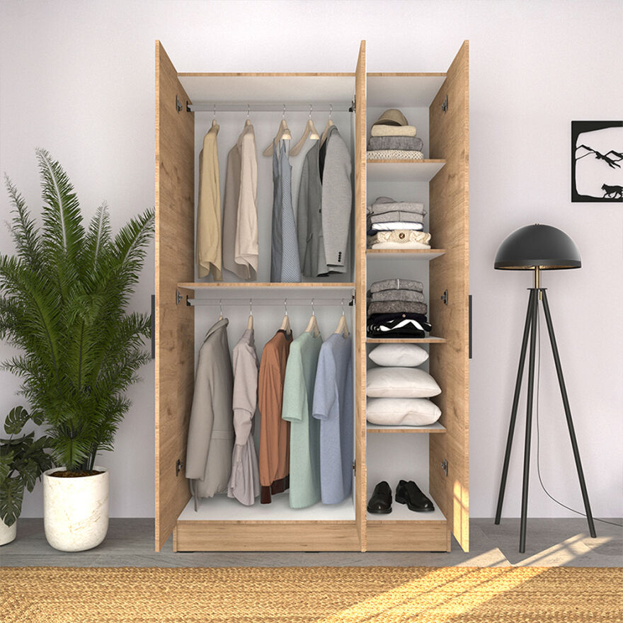 Trendline 3 Kapaklı Aynalı Gardırop - Florida Meşe 120x207x53 cm - 3