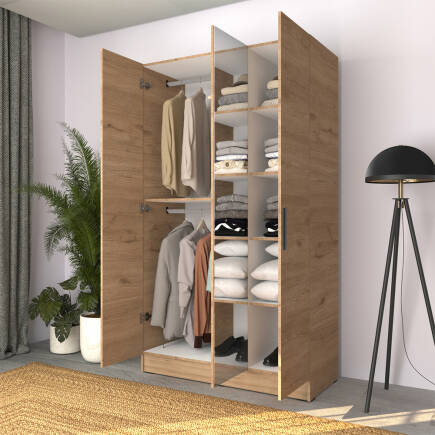 Trendline 3 Kapaklı Aynalı Gardırop - Florida Meşe 120x207x53 cm (1)