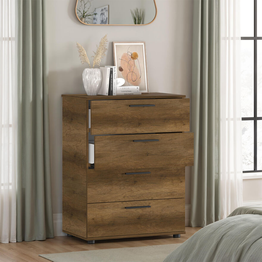 Trendline 4 Çekmeceli Şifonyer - Koyu Ceviz (Oslo Ceviz) 73x96x44 cm (GxYxD) - 2