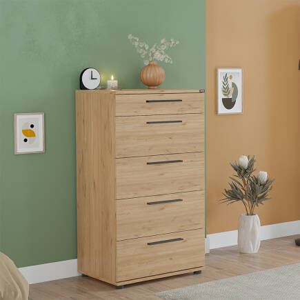 Trendline 5 Çekmeceli Şifonyer - Florida Meşe 60x108x44 cm - 6